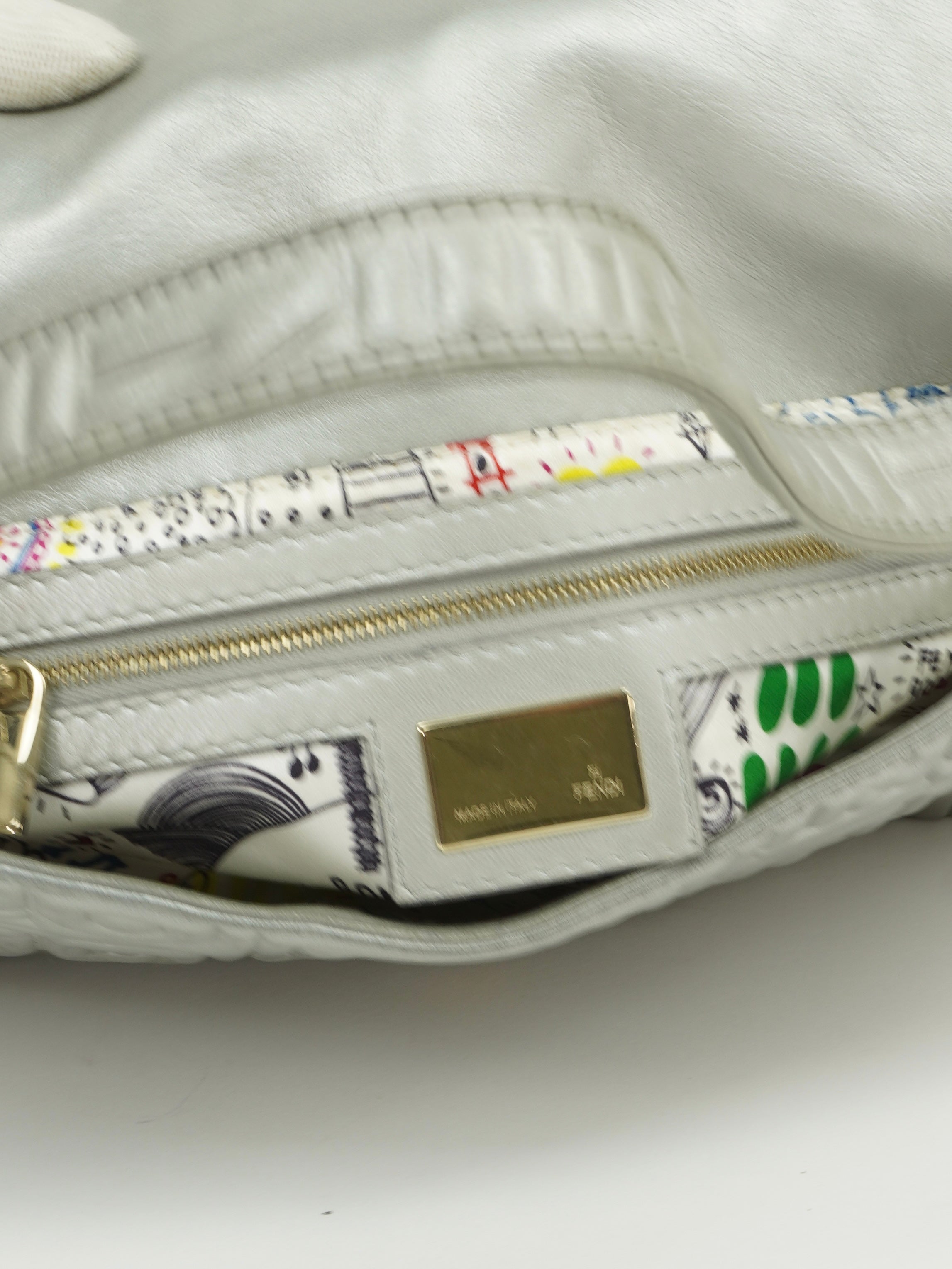 FENDI SILVER LEATHER LOGO BAGUETTE