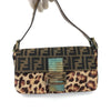 Fendi Leopard Calf Hair Zucca Baguette Bag with Exotic Lizard Detailing