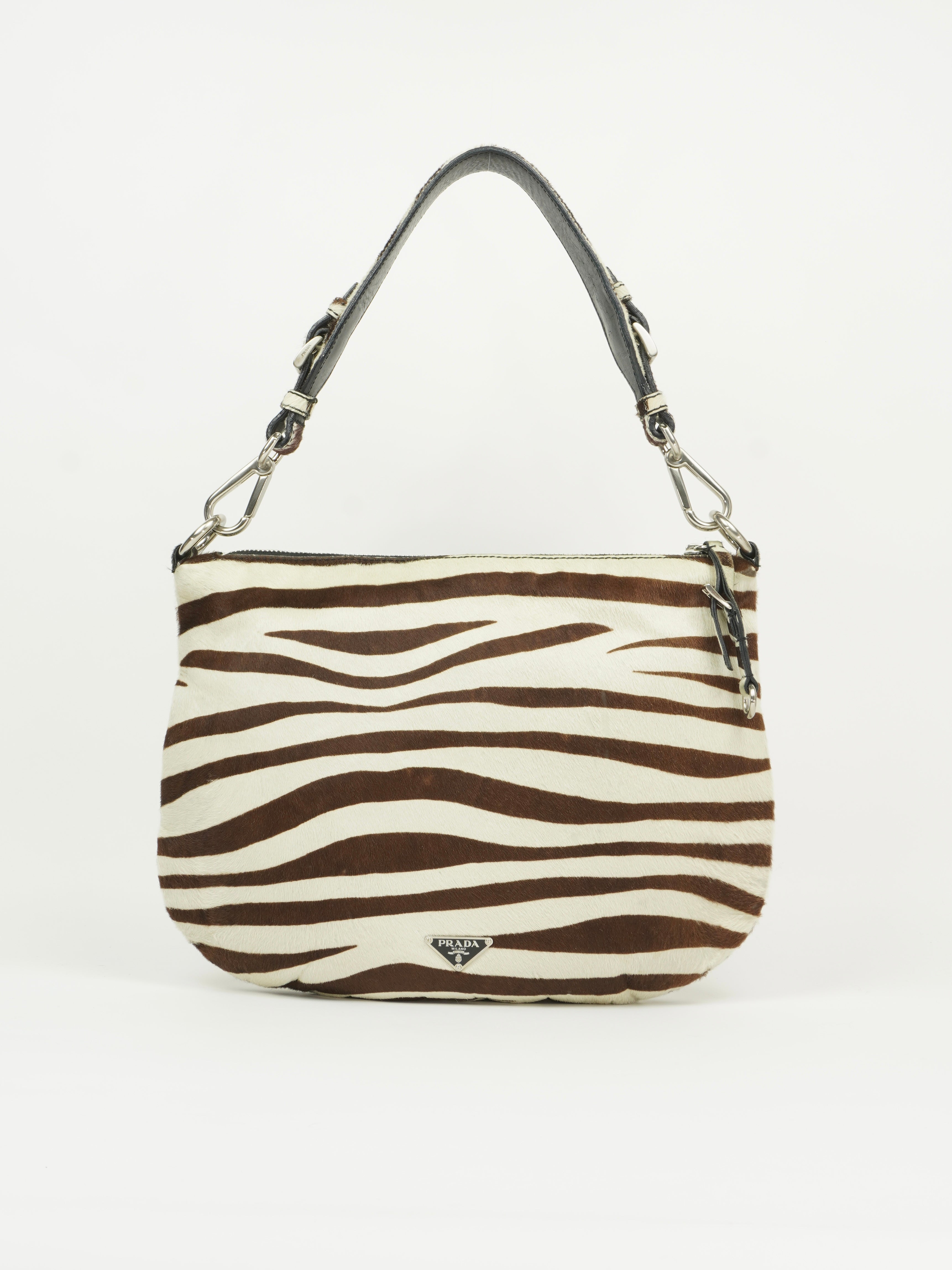 PRADA ZEBRA PRINT CAVALLINO HOBO BAG
