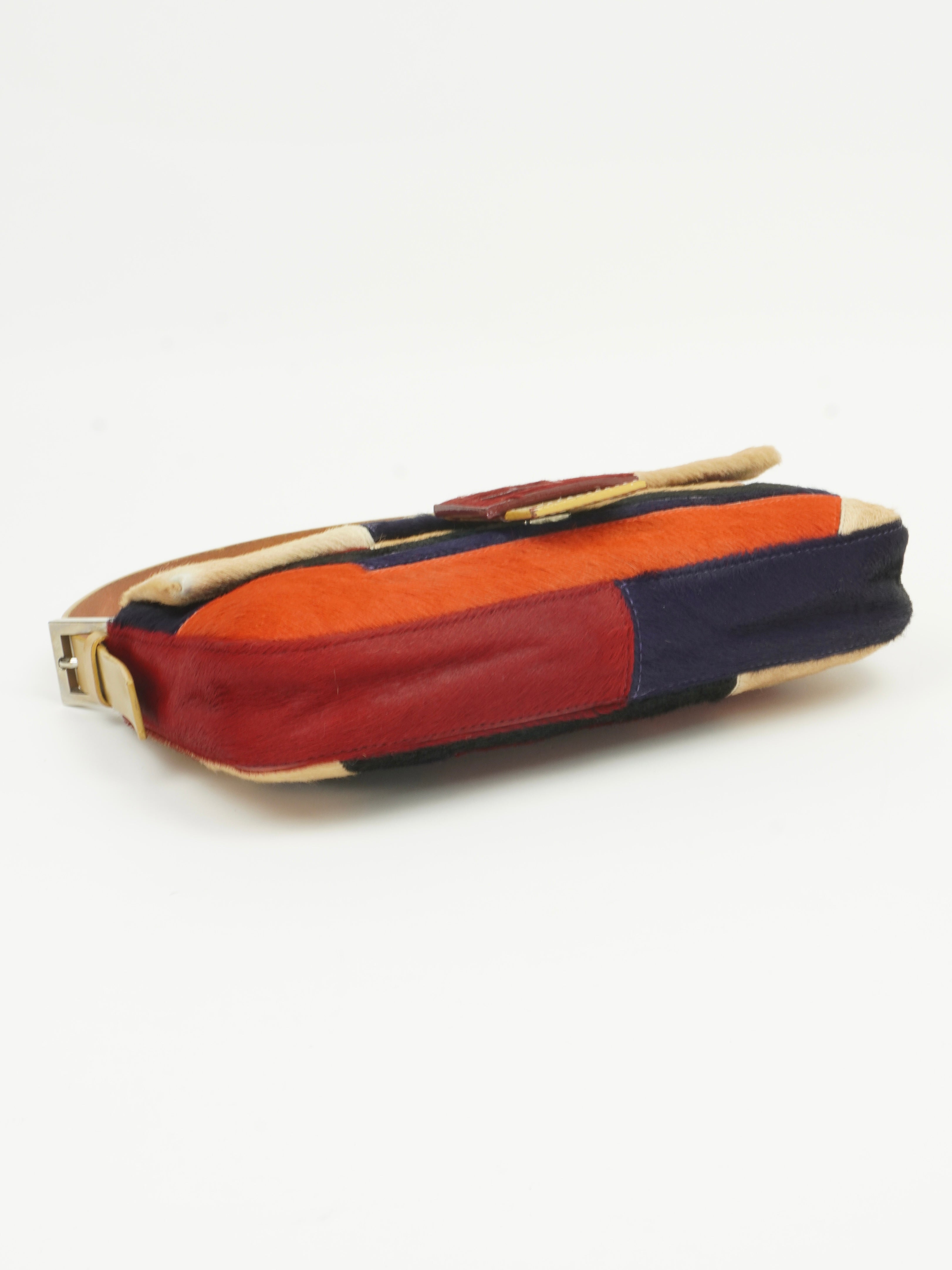 FENDI CALF HAIR PATCHWORK BAGUETTE BAG