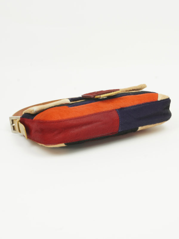FENDI CALF HAIR PATCHWORK BAGUETTE BAG