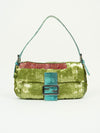 FENDI GREEN SEQUIN BAGUETTE WITH LIZARD TRIM