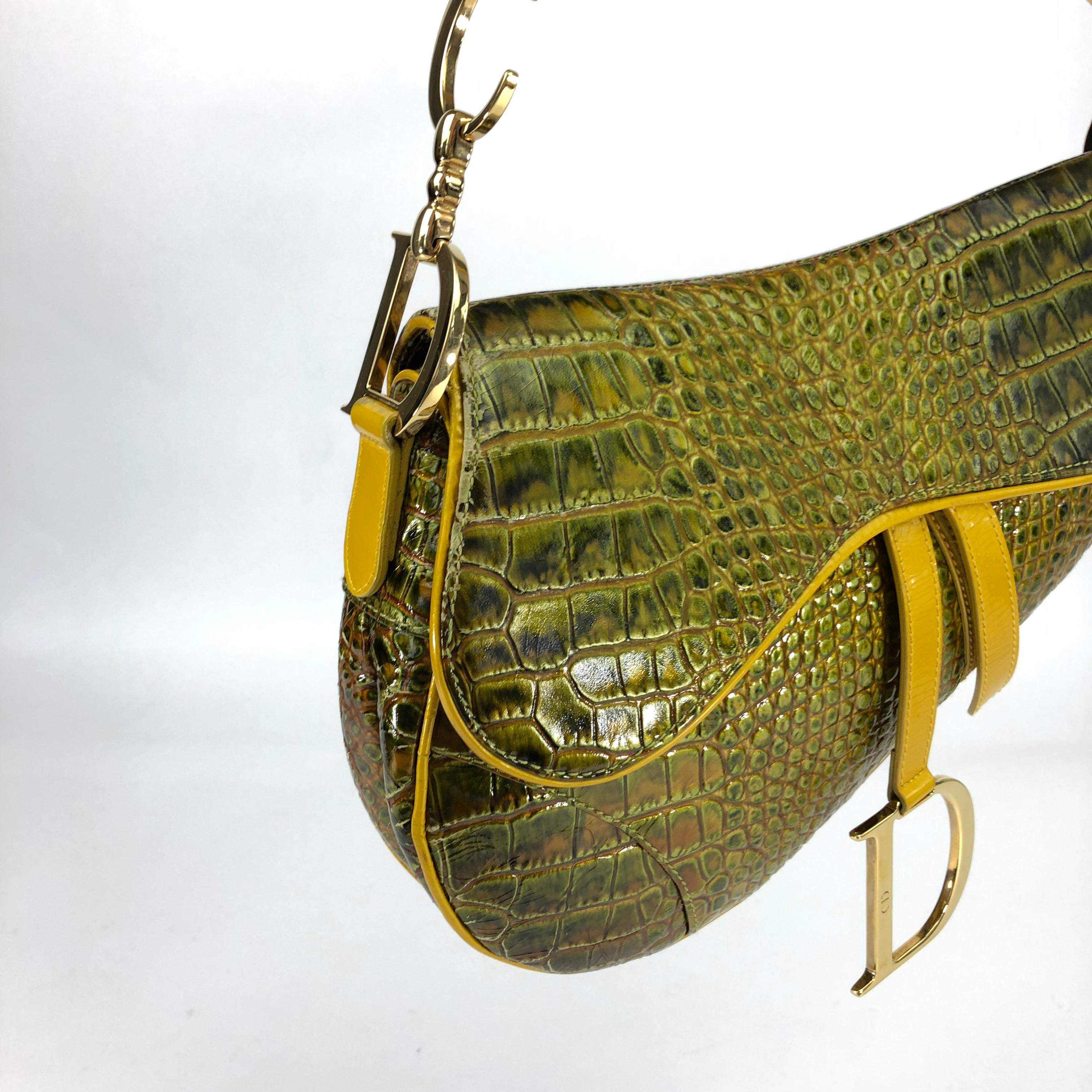Christian Dior Crocodile Embossed Leather Saddle Bag