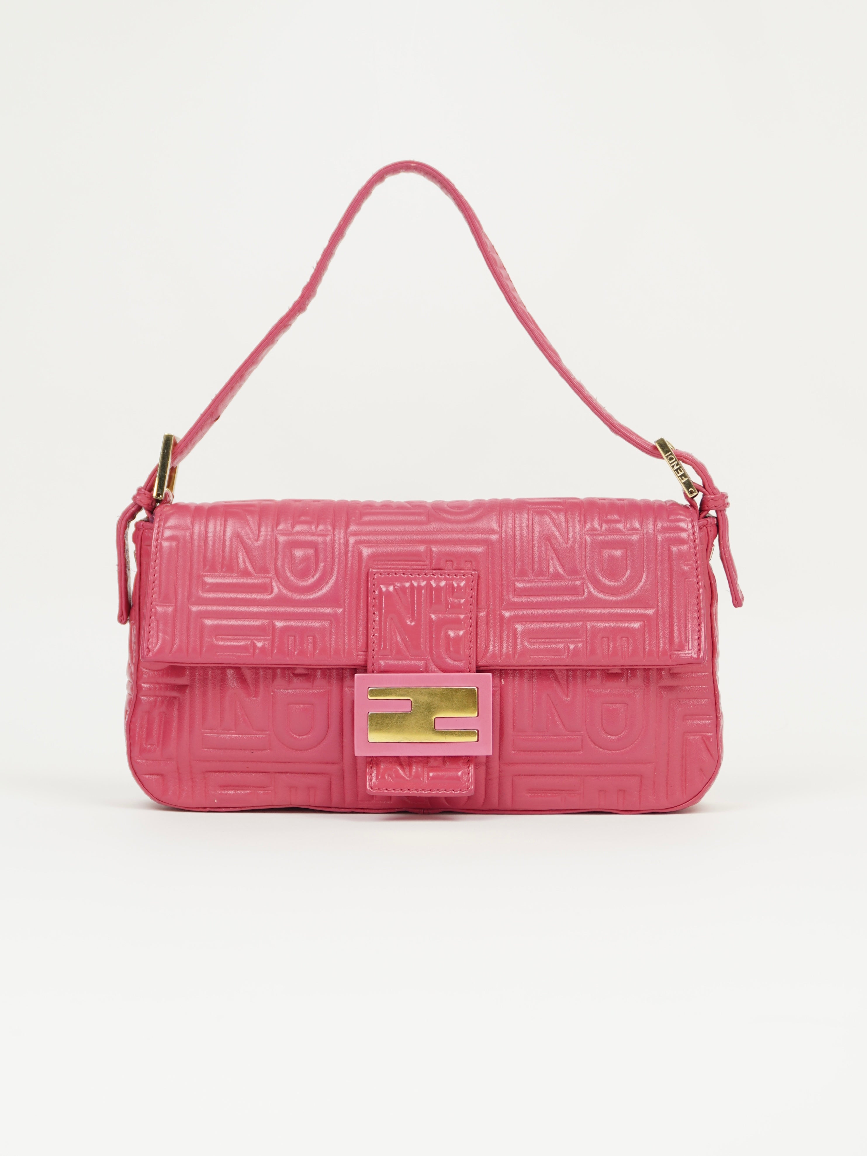 FENDI PINK LEATHER LOGO BAGUETTE