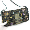 Fendi Zucca Floral Embroidered Baguette Bag with Exotic Lizard Detailing