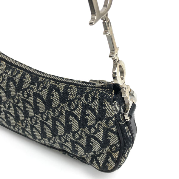 CHRISTIAN DIOR MONOGRAM SHOULDER BAG WITH SILVER DETAILING