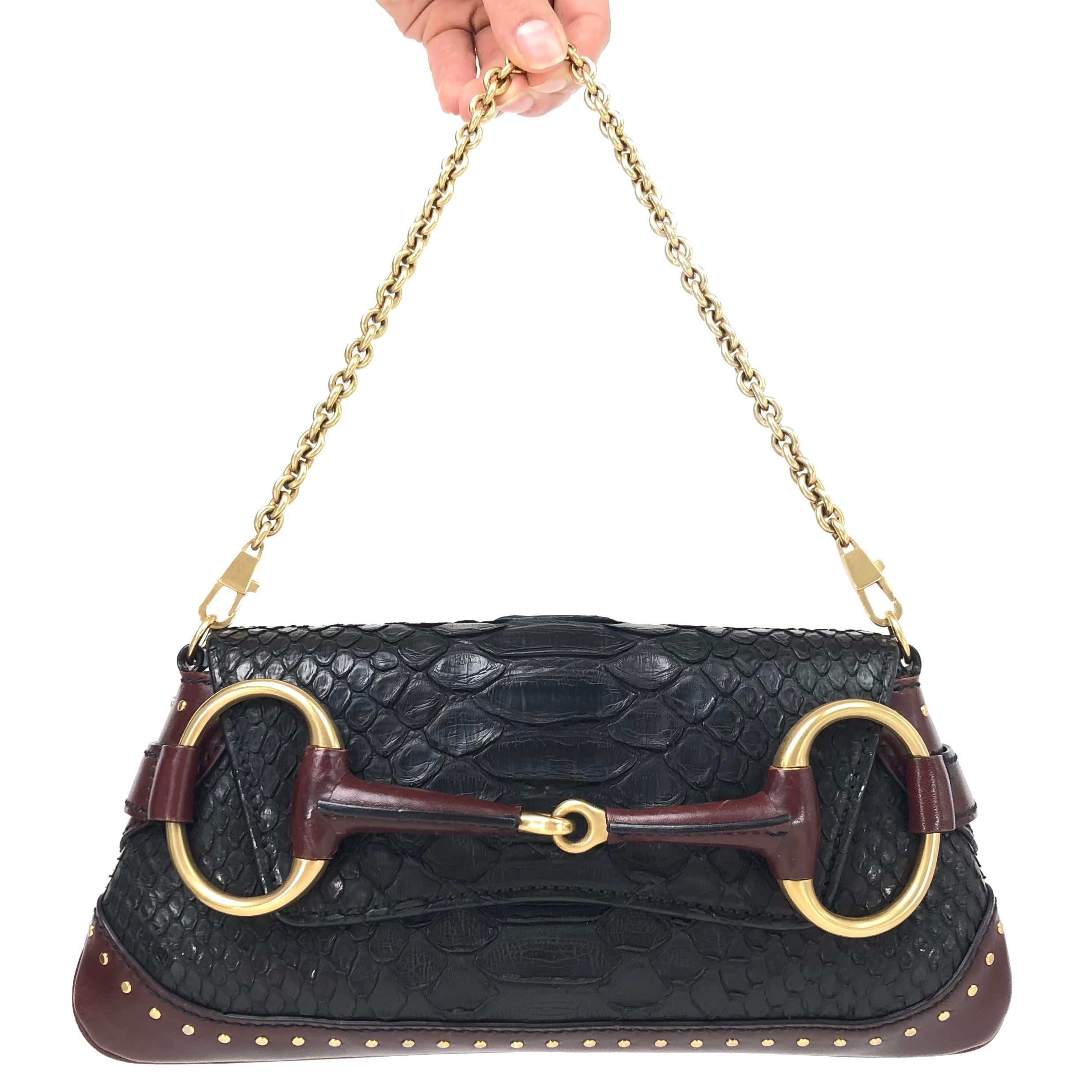 GUCCI TOM FORD HORSEBIT PYTHON CHAIN SHOULDER BAG