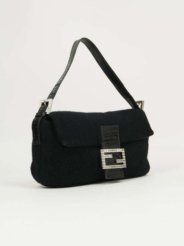FENDI DIAMANTÉ CASHMERE BAGUETTE WITH LIZARD TRIM