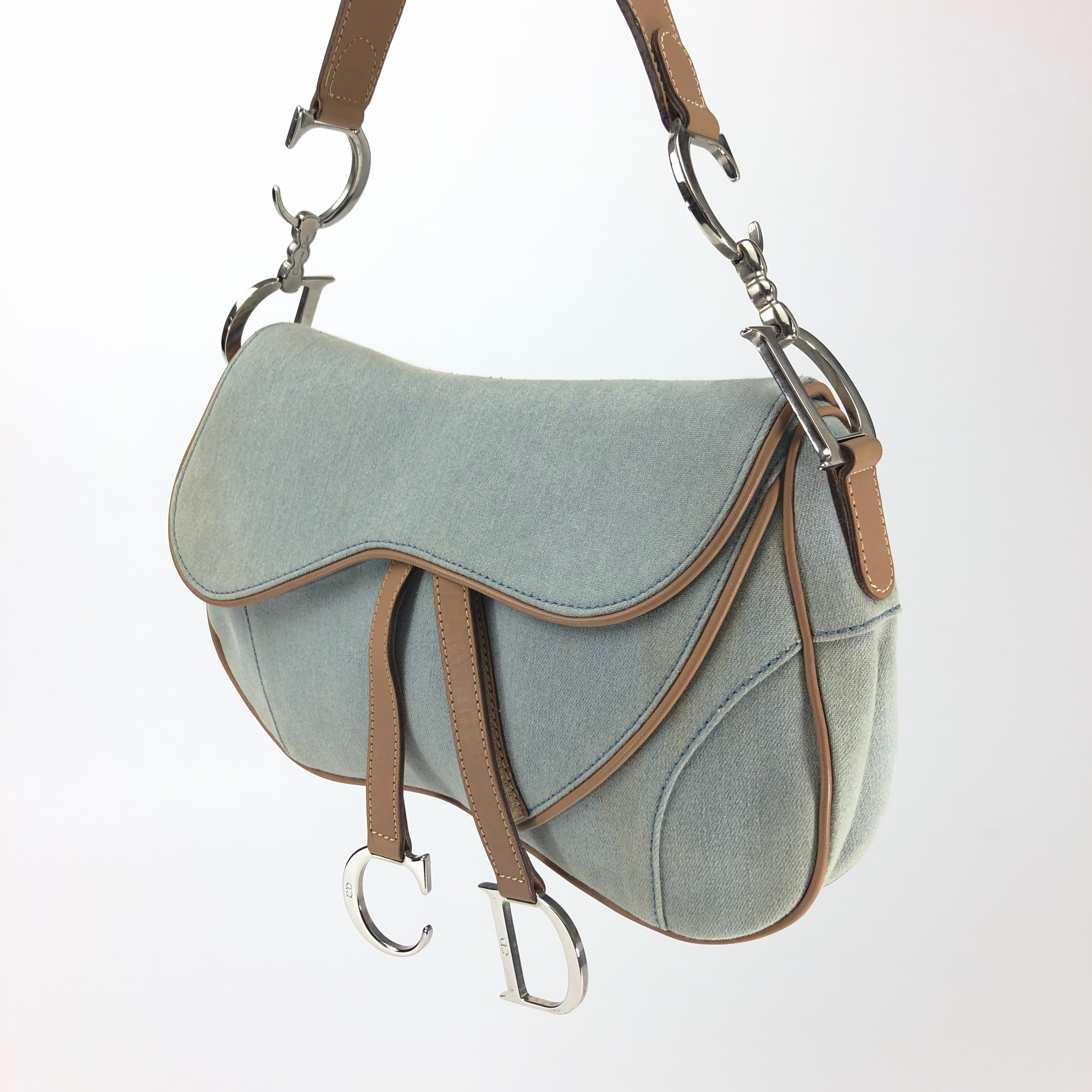 Christian Dior Denim Double Saddle Bag