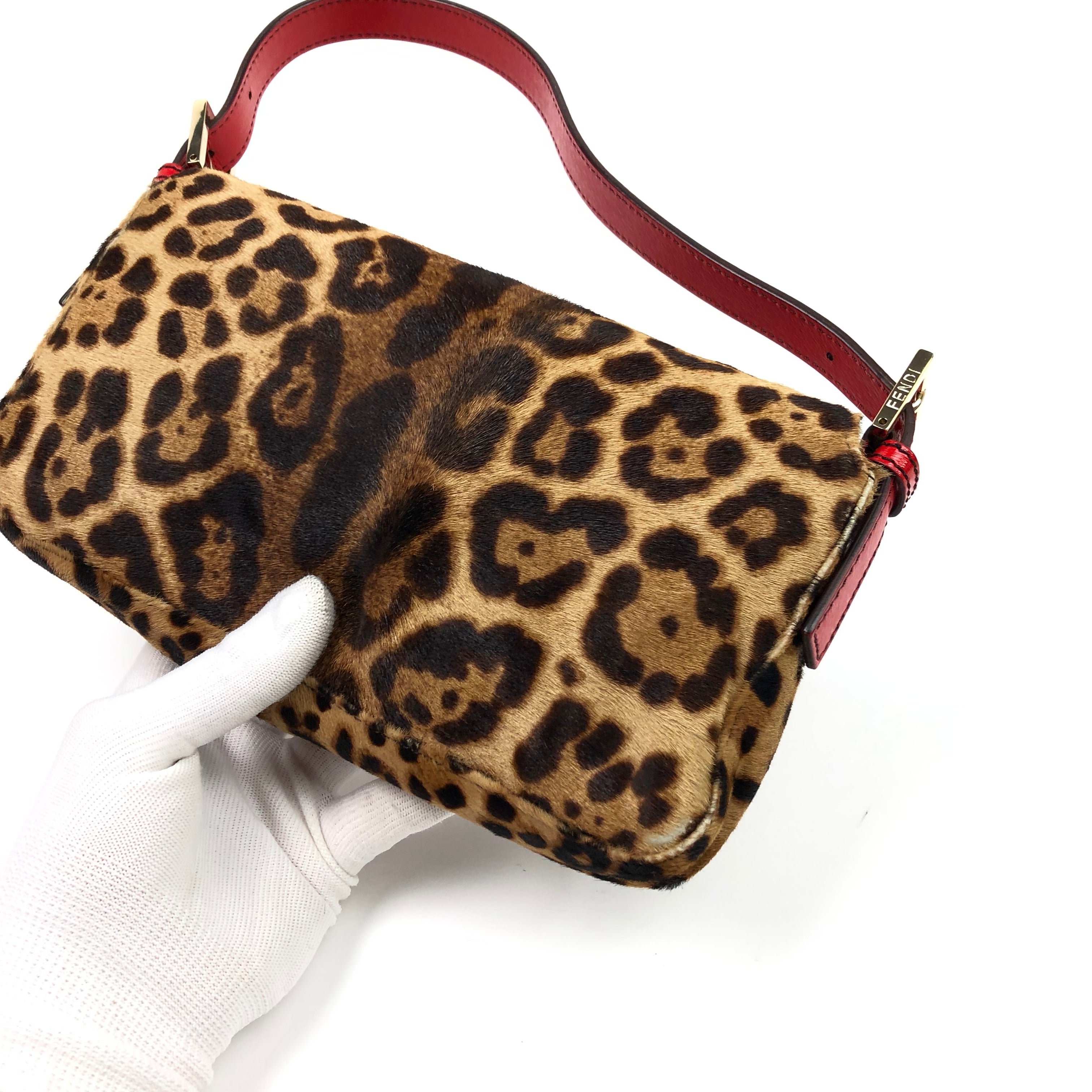 Fendi Leopard Pony Hair Baguette Shoulder Bag