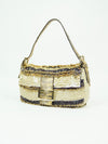 FENDI MOTHER OF PEARL BEADED BAGUETTE WITH LIZARD TRIM