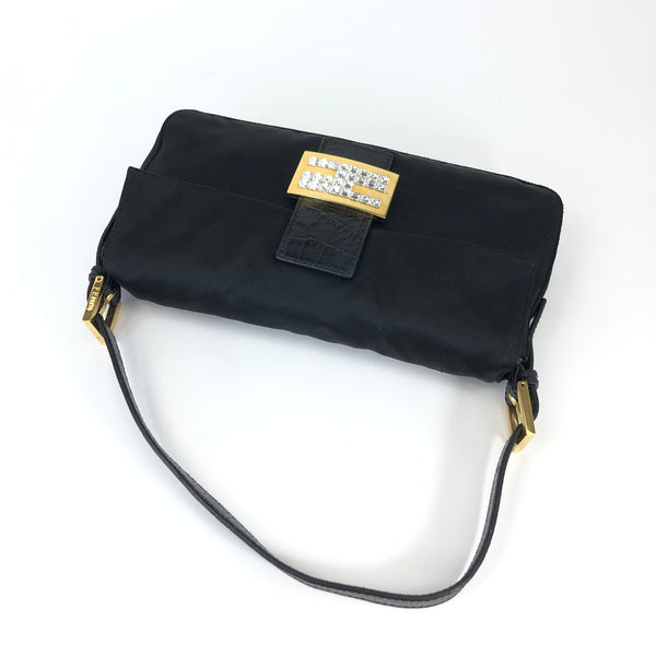 FENDI SATIN BAGUETTE BAG WITH DIAMANTÉ DETAILING