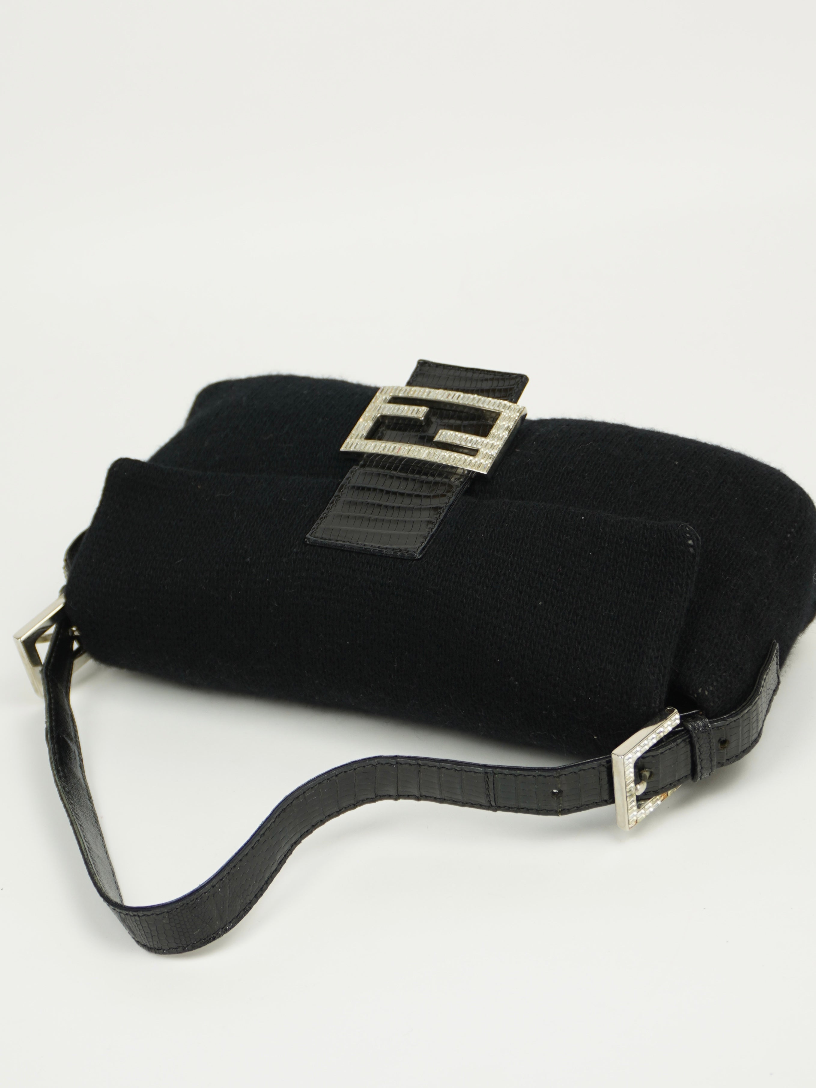 FENDI DIAMANTÉ CASHMERE BAGUETTE WITH LIZARD TRIM
