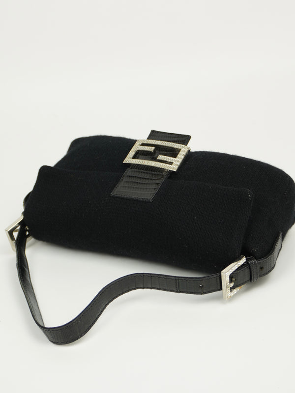 FENDI DIAMANTÉ CASHMERE BAGUETTE WITH LIZARD TRIM