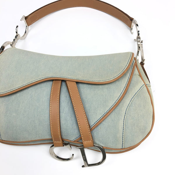 Christian Dior Denim Double Saddle Bag