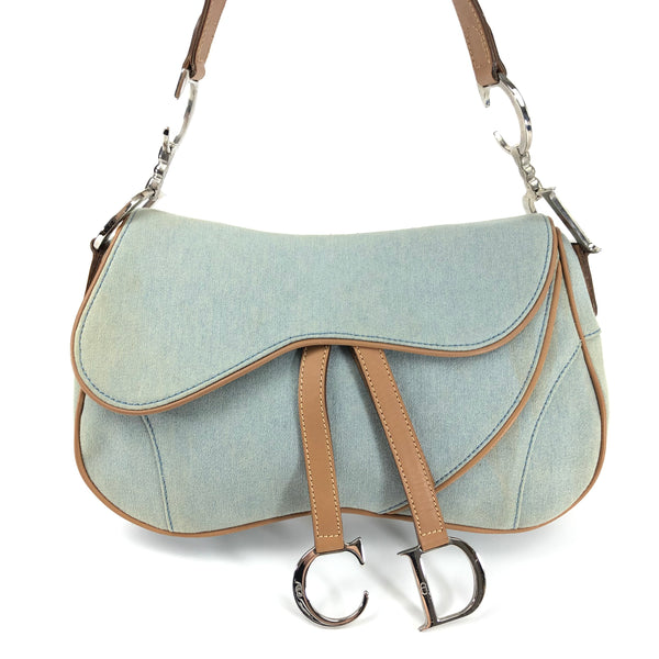 Christian Dior Denim Double Saddle Bag