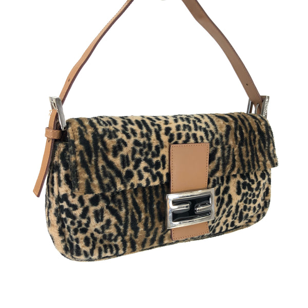 FENDI FLUFFY LEOPARD BAGUETTE BAG