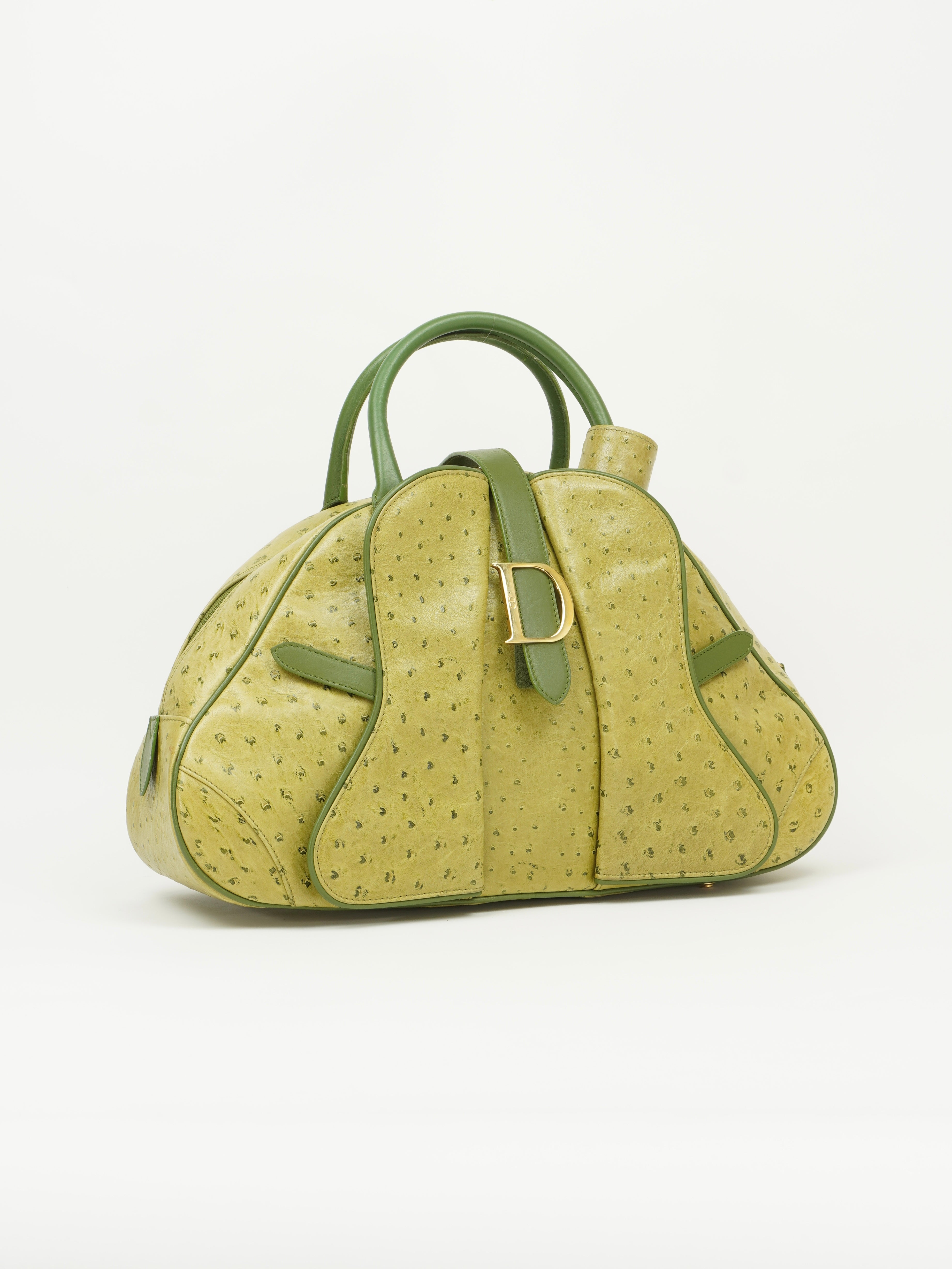 CHRISTIAN DIOR OSTRICH DOUBLE SADDLE BOWLER BAG