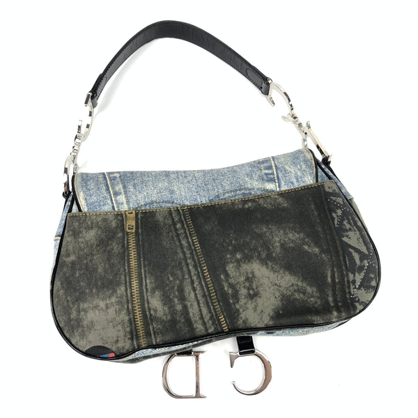 Christian Dior Denim Double Saddle Bag