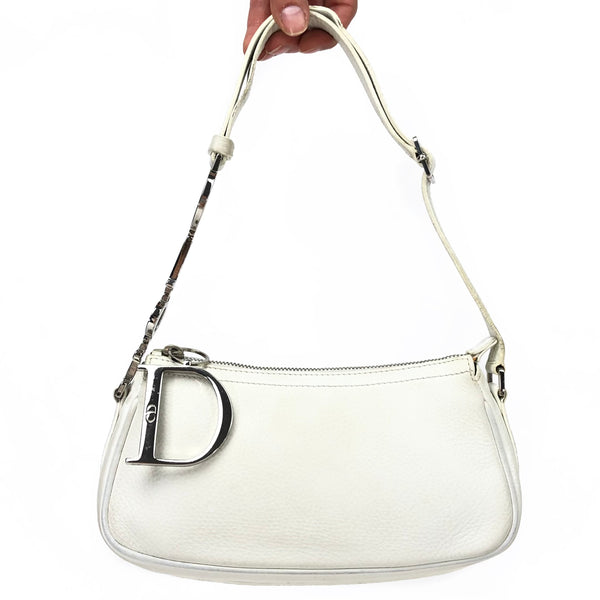 CHRISTIAN DIOR LEATHER SHOULDER BAG WITH SILVER DETAILING