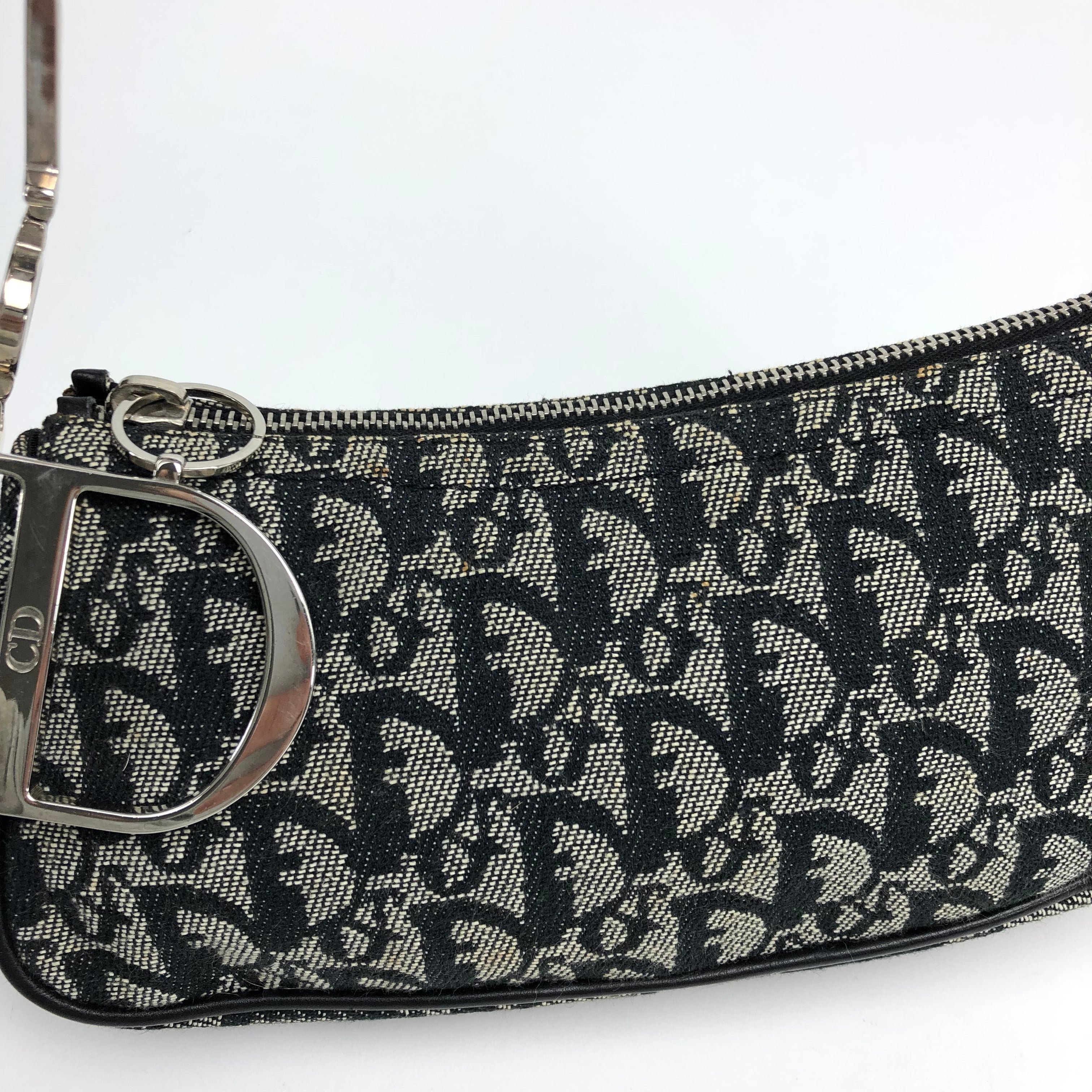 CHRISTIAN DIOR MONOGRAM SHOULDER BAG WITH SILVER DETAILING