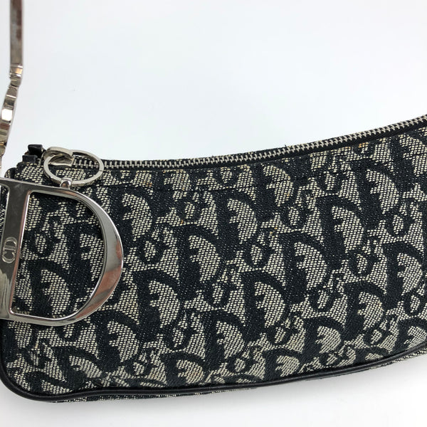 CHRISTIAN DIOR MONOGRAM SHOULDER BAG WITH SILVER DETAILING