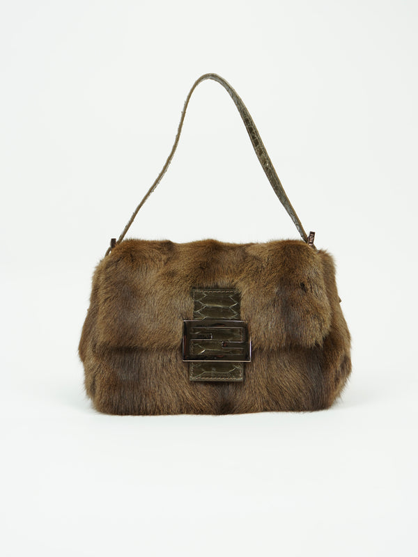 FENDI FUR BAGUETTE WITH SNAKESKIN TRIM - Main Image