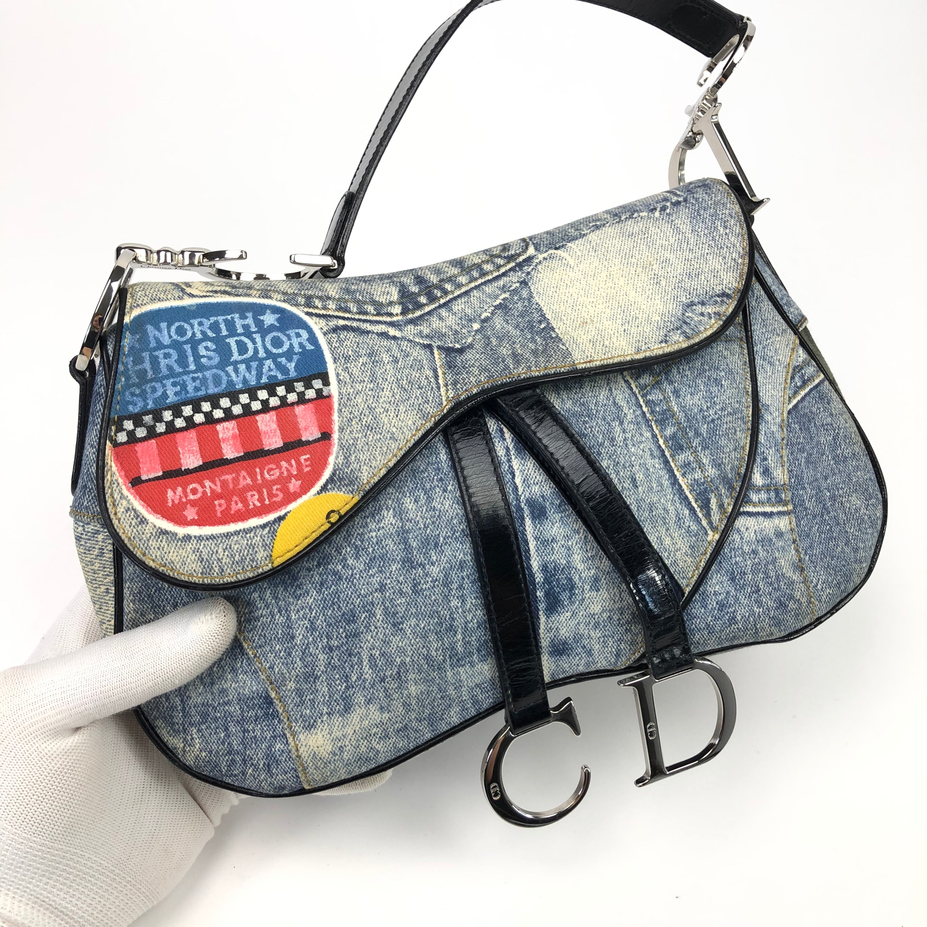 Christian Dior Denim Double Saddle Bag