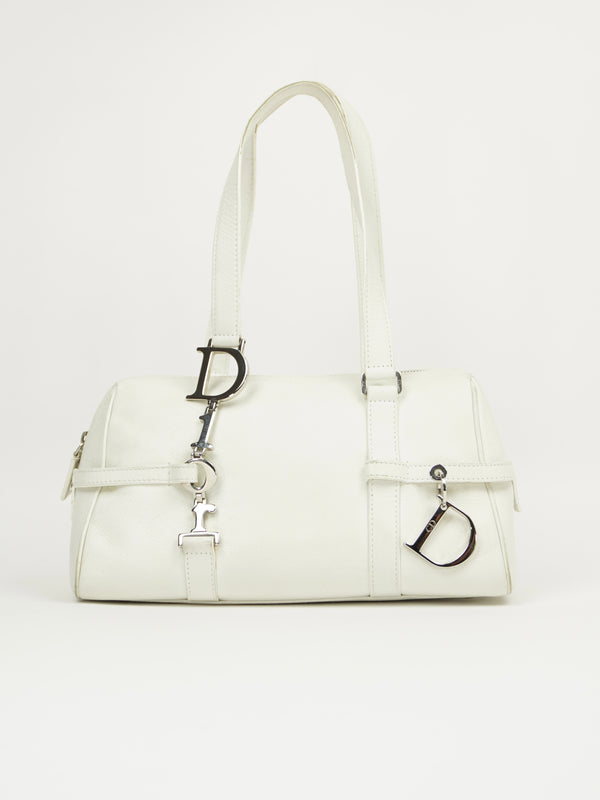 CHRISTIAN DIOR LEATHER BAG WITH SILVER HARDWARE