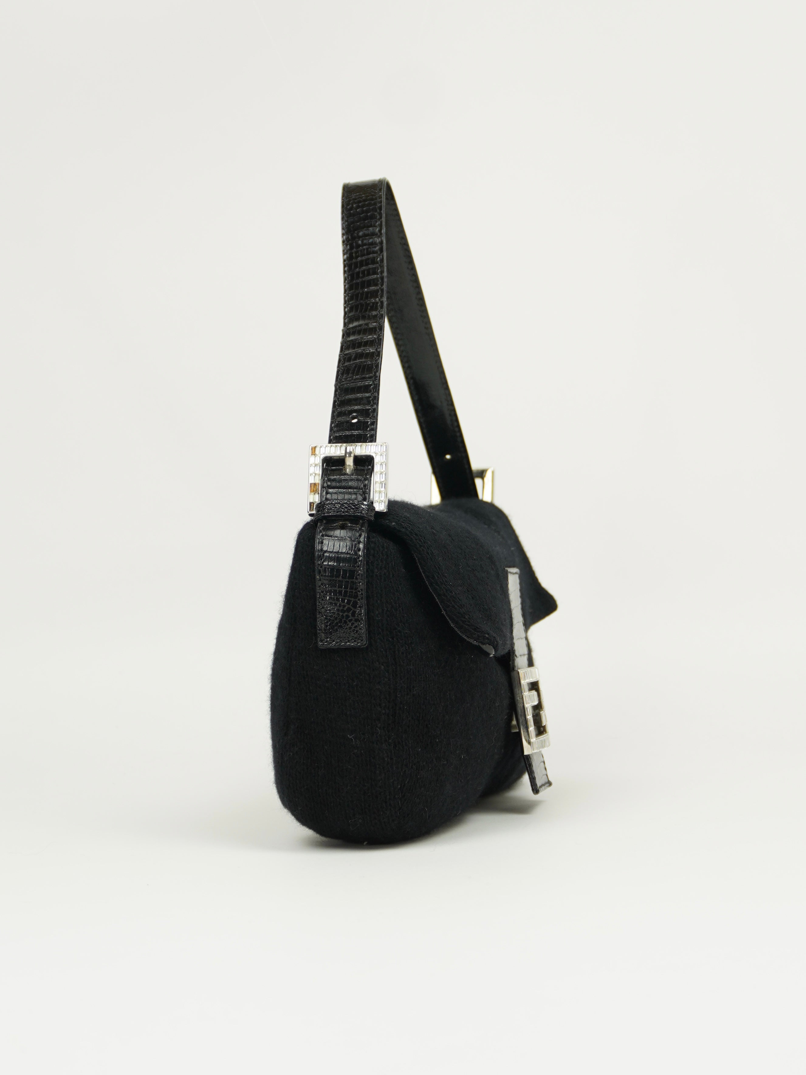 FENDI DIAMANTÉ CASHMERE BAGUETTE WITH LIZARD TRIM