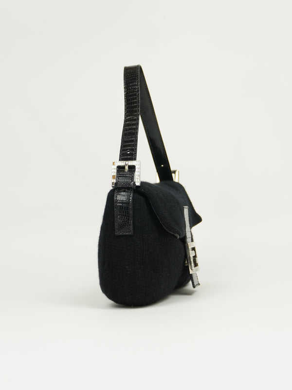 FENDI DIAMANTÉ CASHMERE BAGUETTE WITH LIZARD TRIM