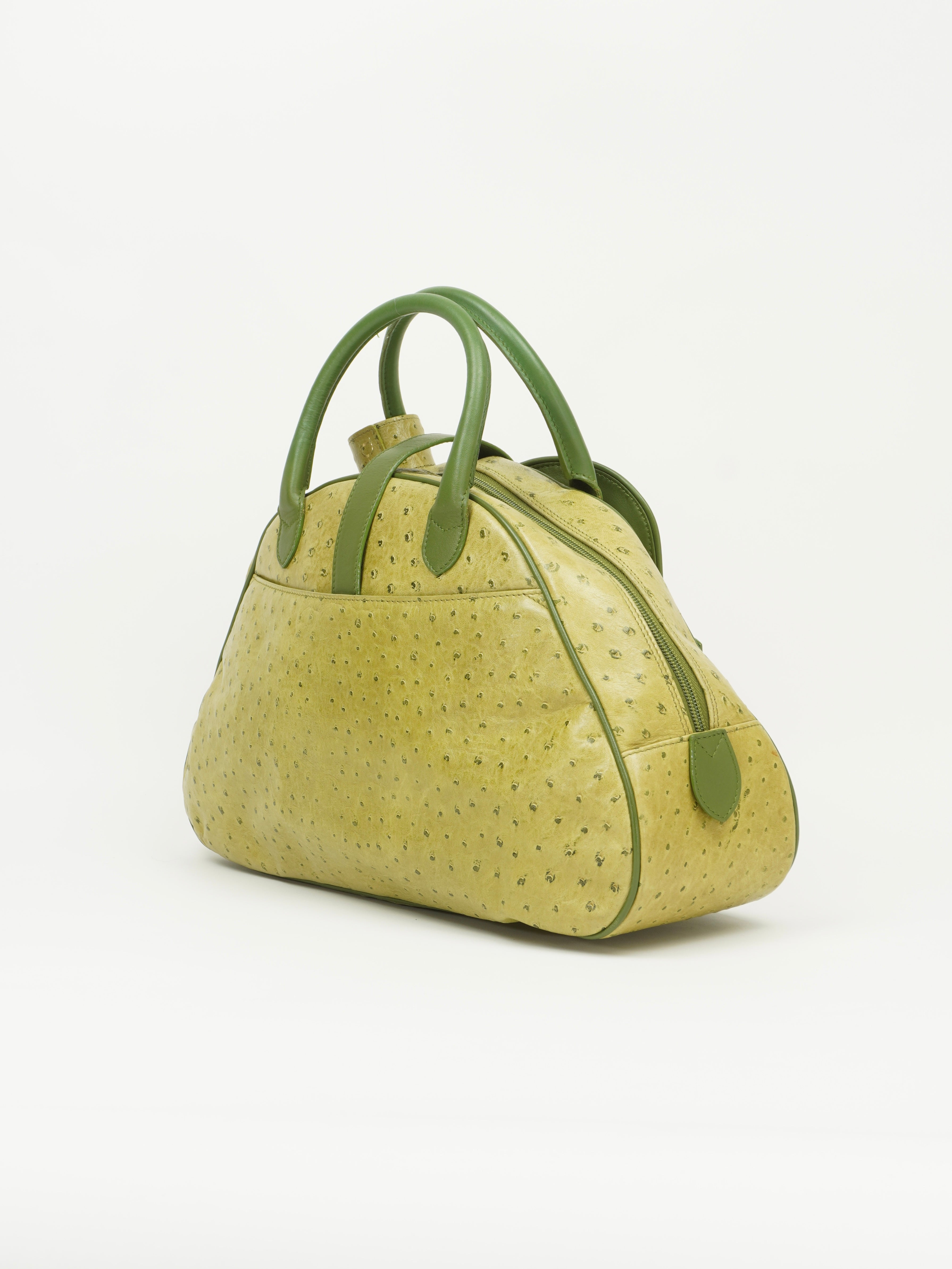 CHRISTIAN DIOR OSTRICH DOUBLE SADDLE BOWLER BAG
