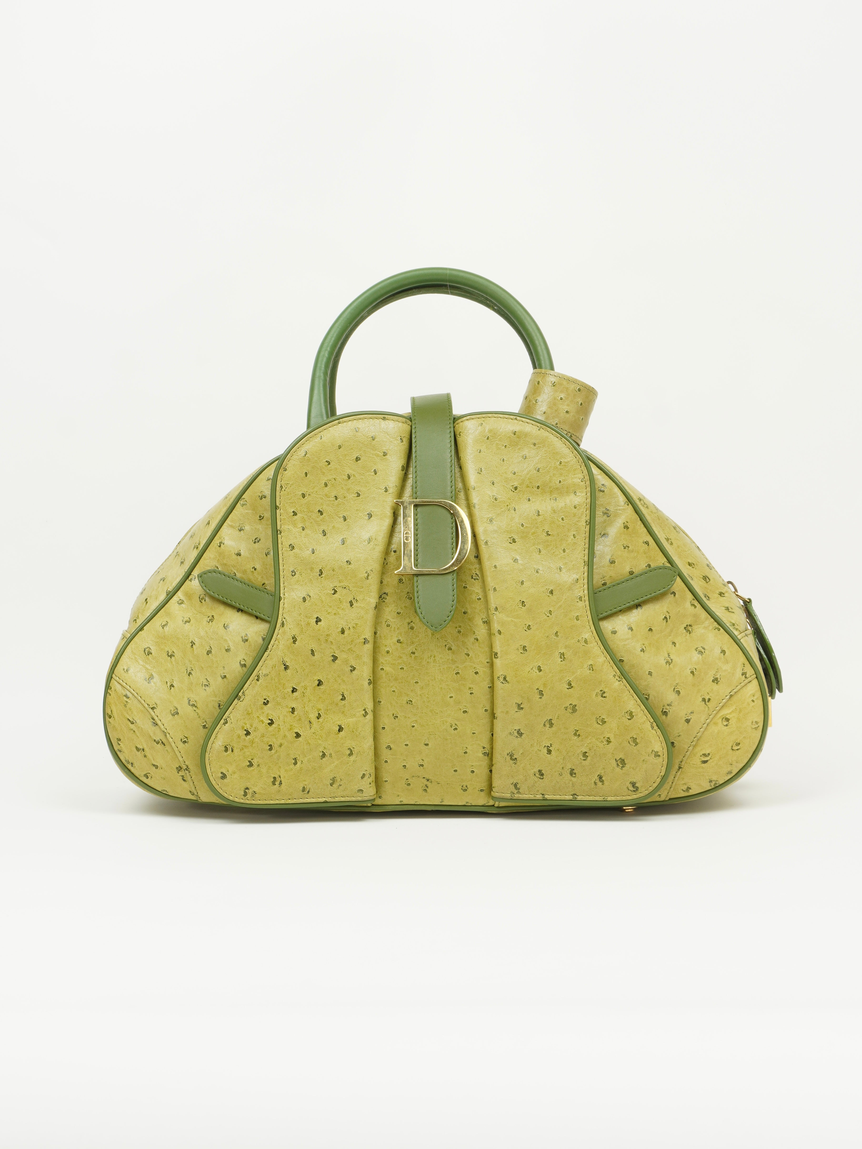 CHRISTIAN DIOR OSTRICH DOUBLE SADDLE BOWLER BAG