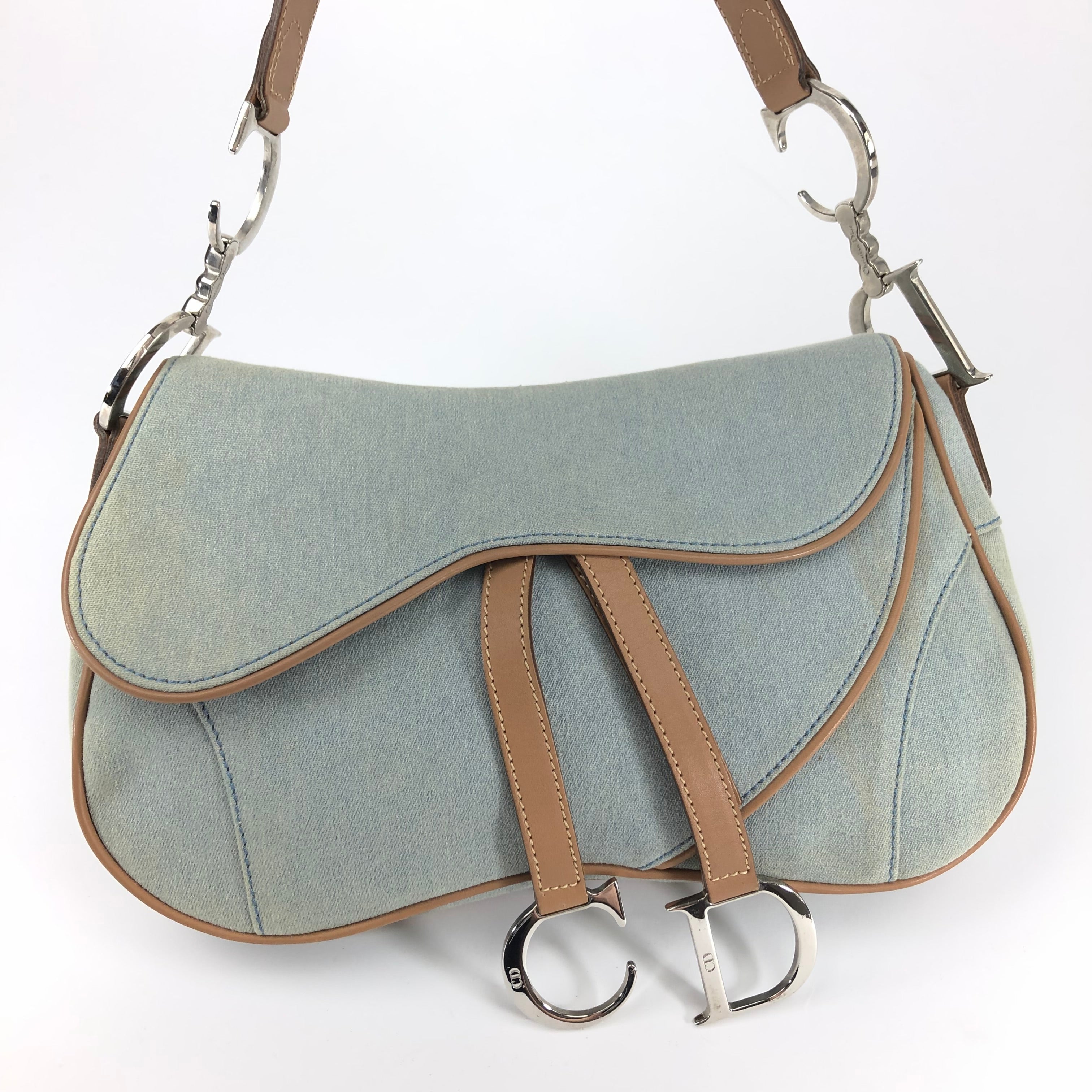 Christian Dior Denim Double Saddle Bag