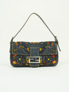 FENDI DENIM FLORAL BEADED BAGUETTE