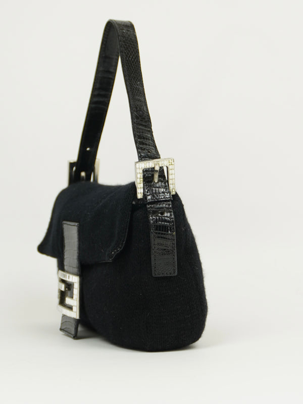 FENDI DIAMANTÉ CASHMERE BAGUETTE WITH LIZARD TRIM