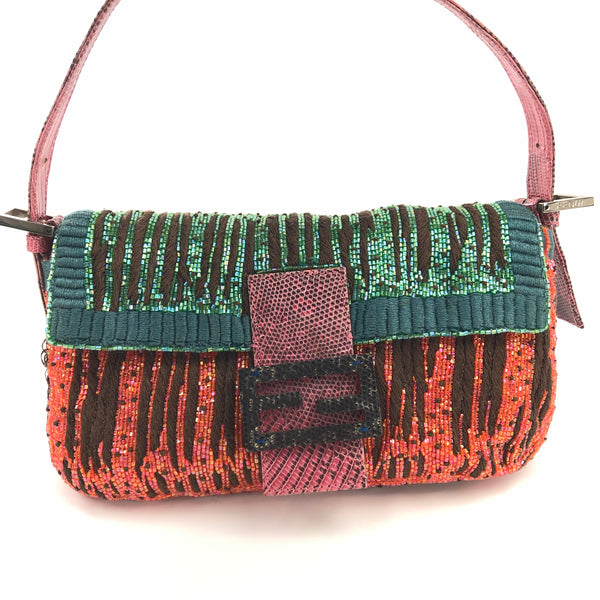 Fendi Beaded Baguette with Exotic Lizard Trim