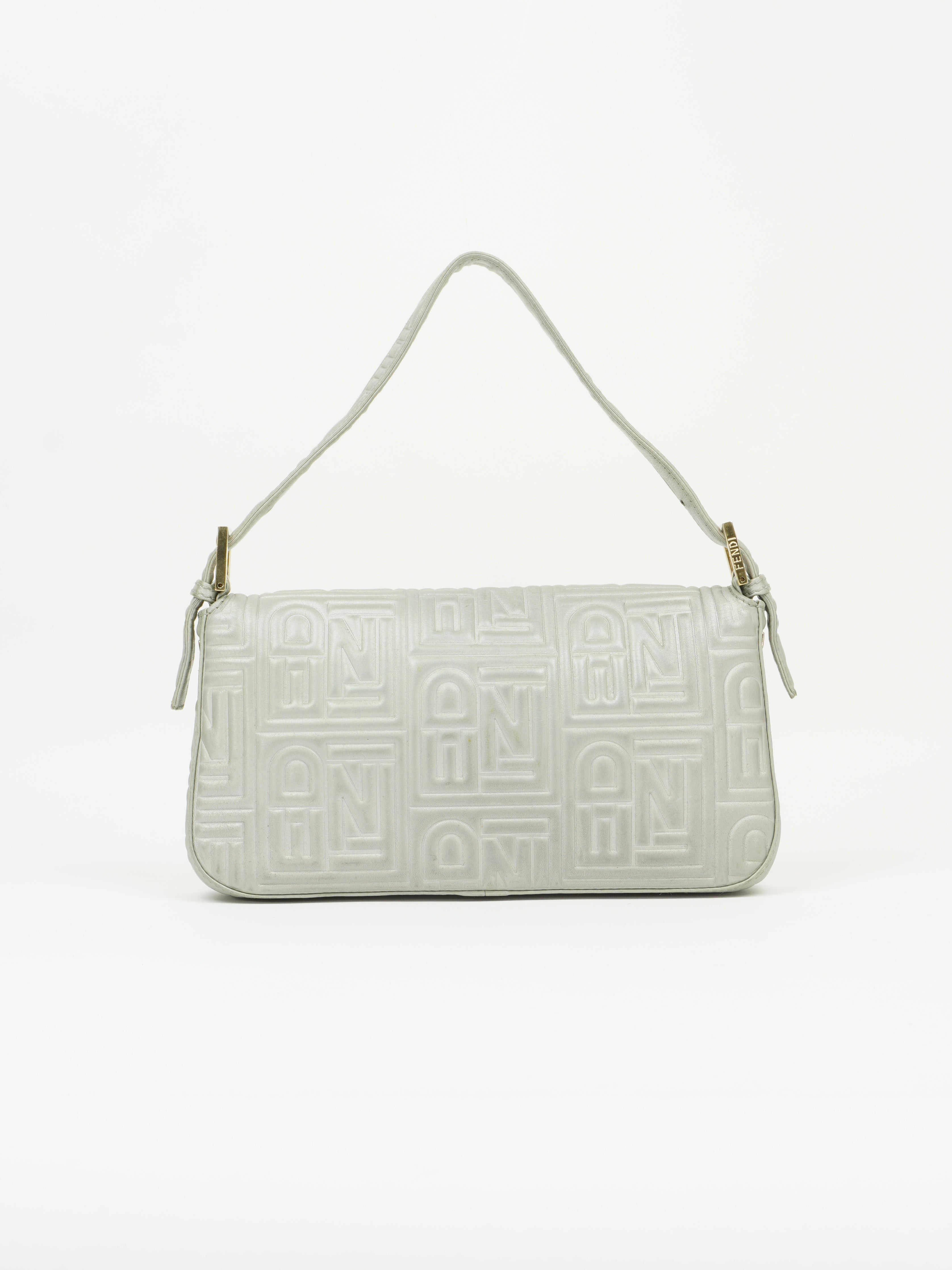 FENDI SILVER LEATHER LOGO BAGUETTE