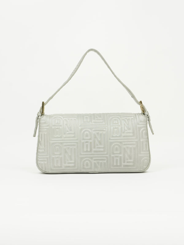 FENDI SILVER LEATHER LOGO BAGUETTE