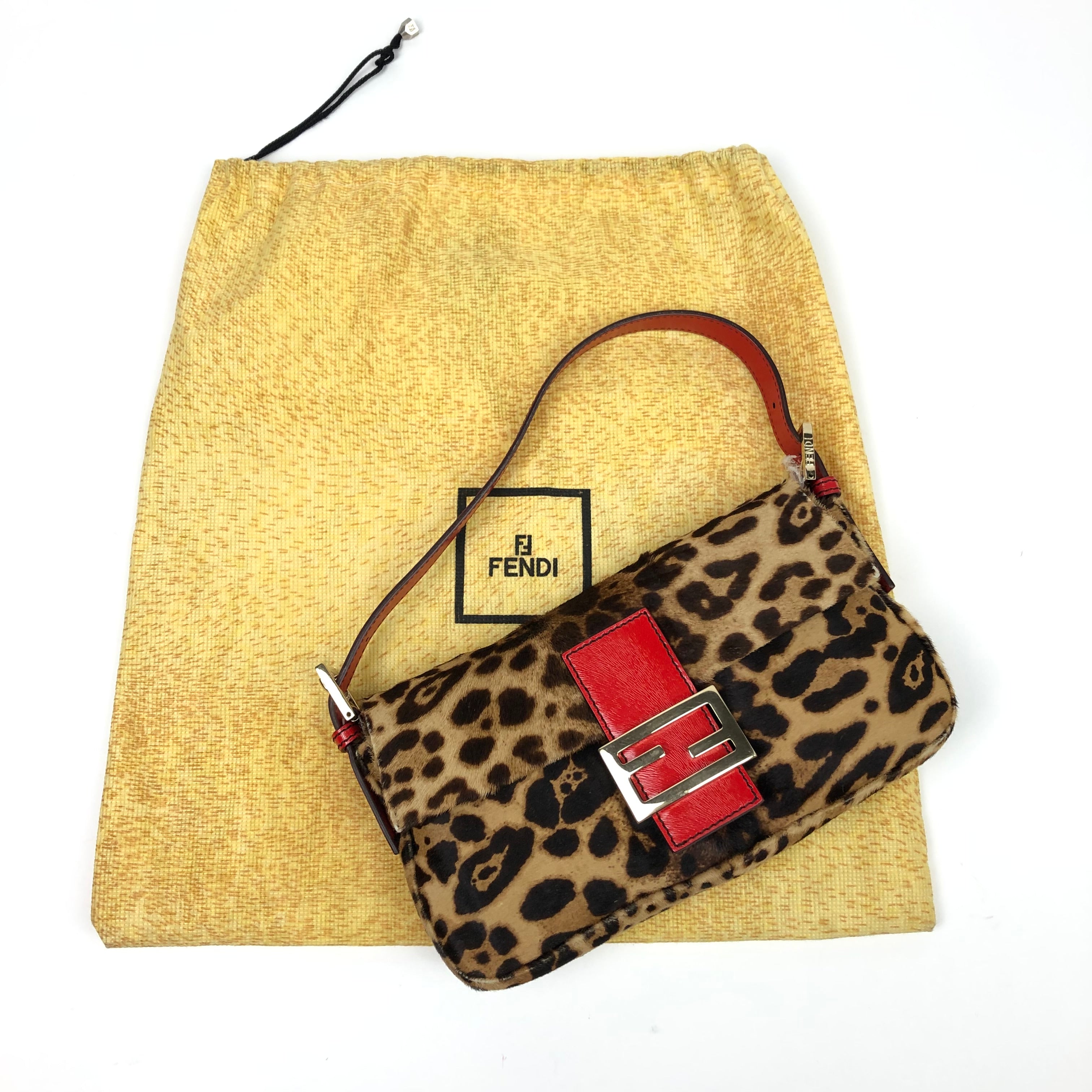 Fendi Leopard Pony Hair Baguette Shoulder Bag