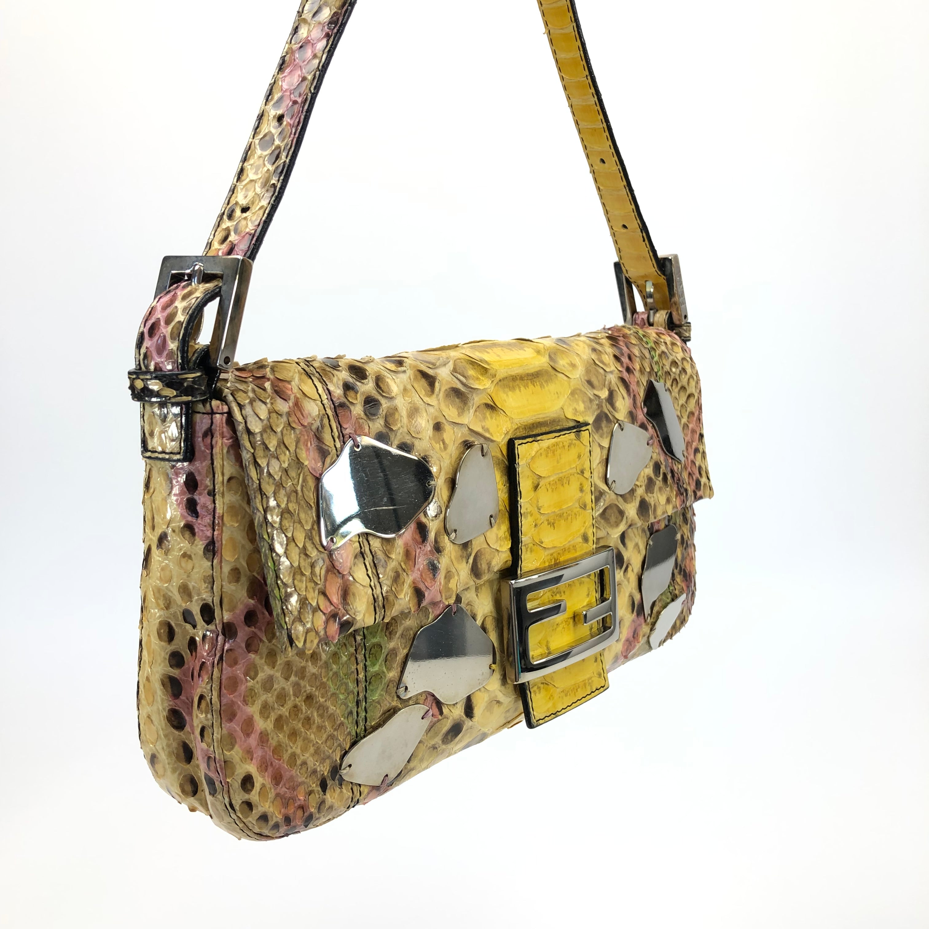 Fendi Multi Colour Python Snakeskin Baguette Bag with Mirror Detailing