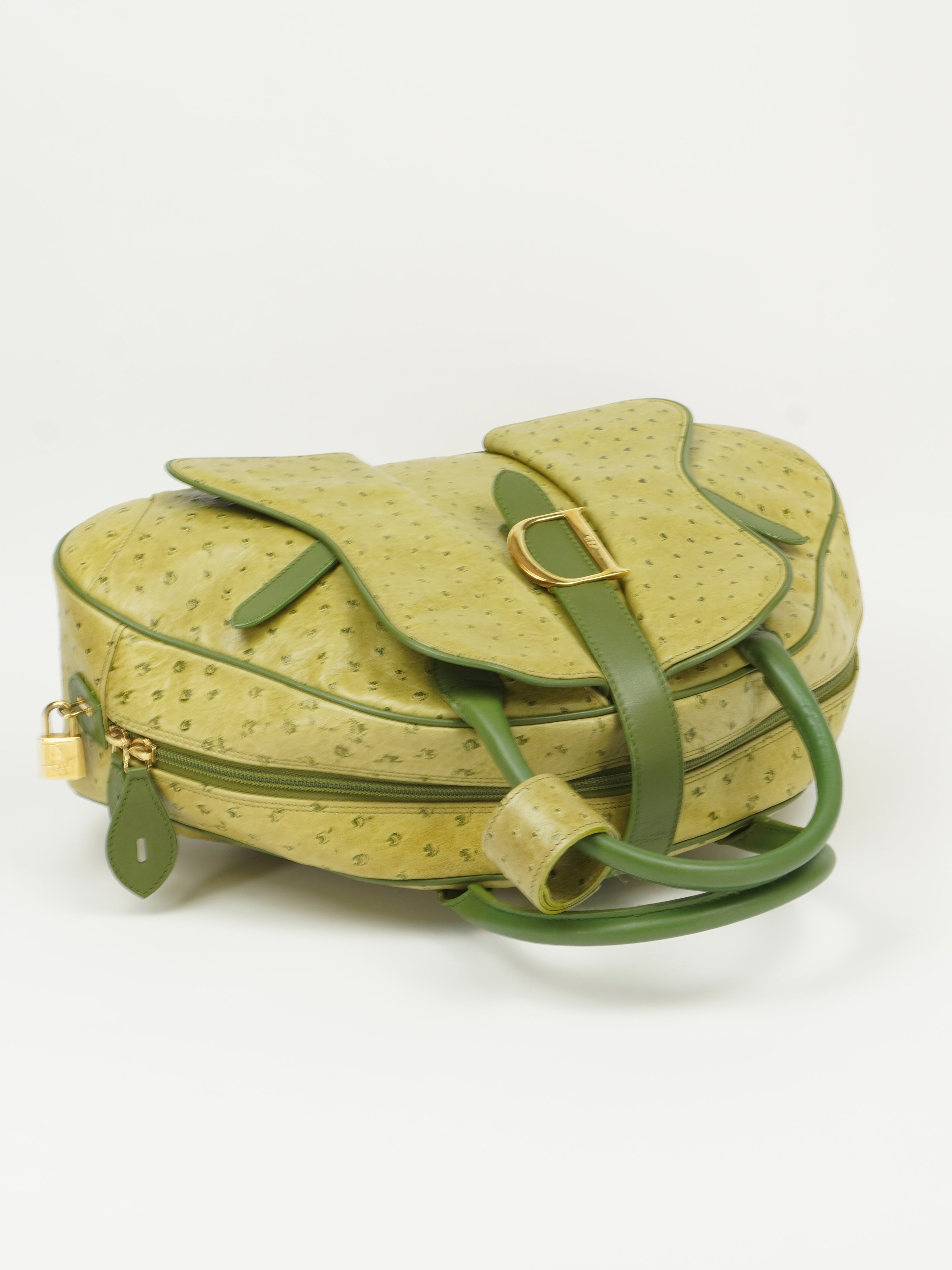 CHRISTIAN DIOR OSTRICH DOUBLE SADDLE BOWLER BAG