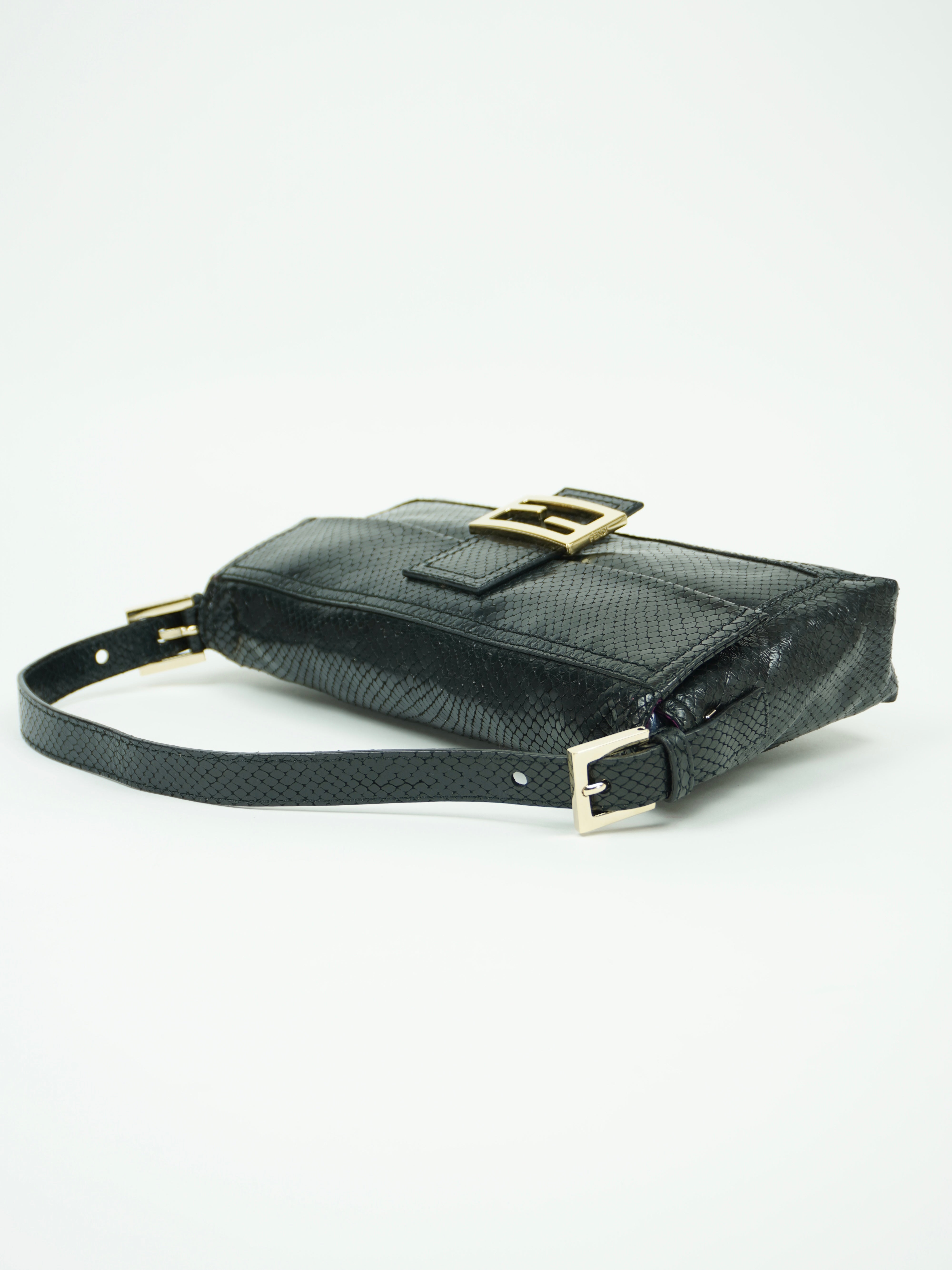 FENDI SNAKESKIN EMBOSSED LEATHER BAGUETTE