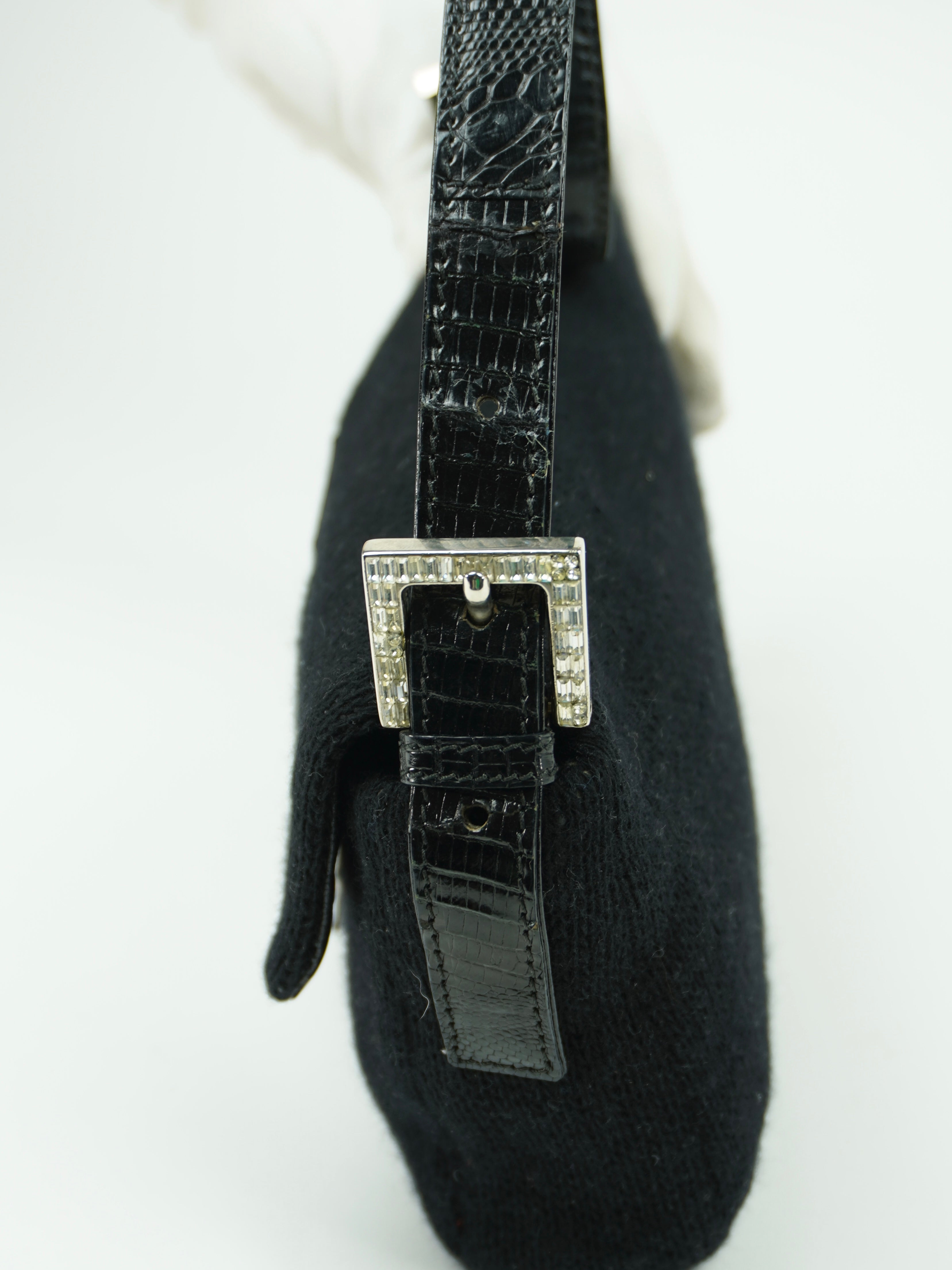 FENDI DIAMANTE CASHMERE BAGUETTE WITH LIZARD TRIM