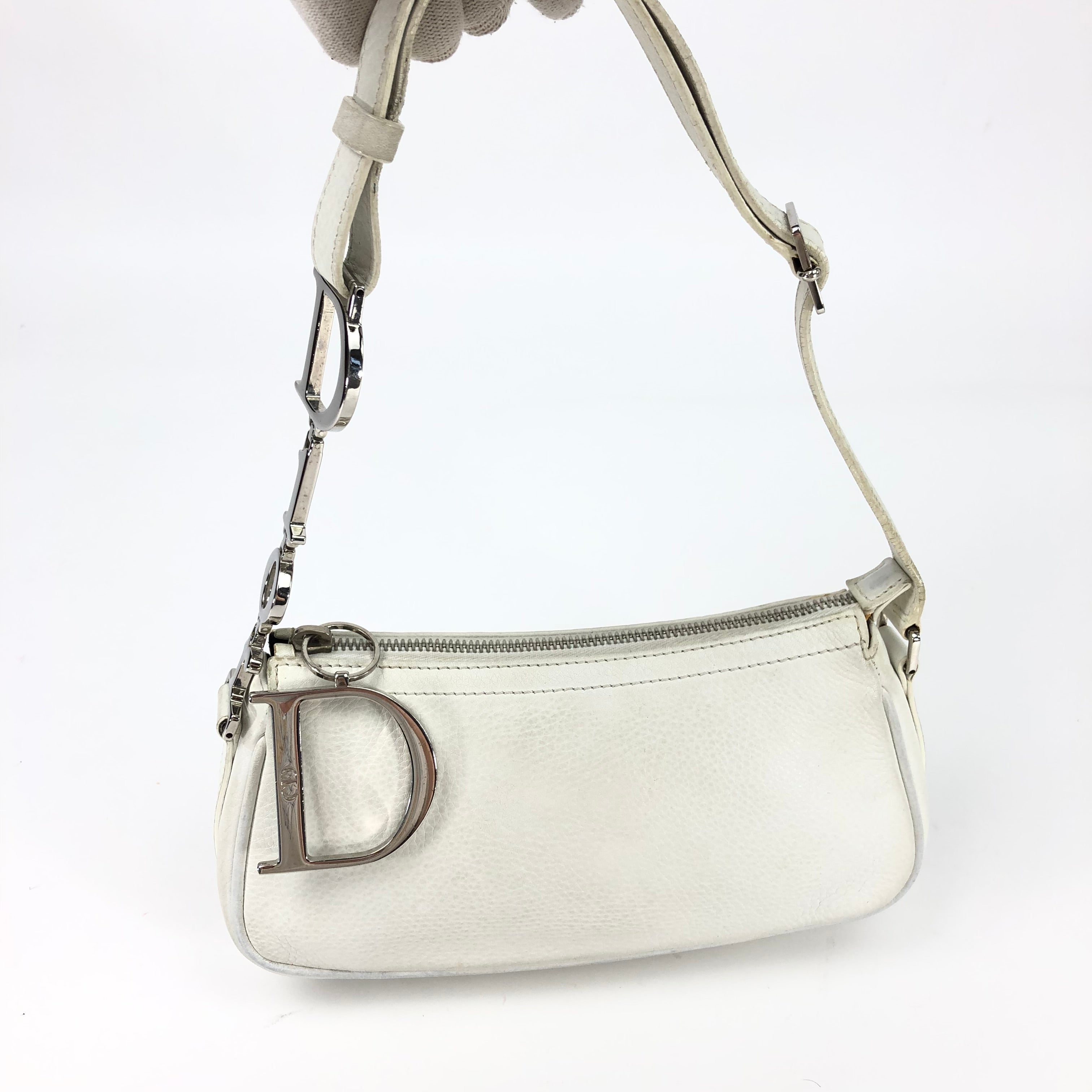 CHRISTIAN DIOR LEATHER SHOULDER BAG WITH SILVER DETAILING