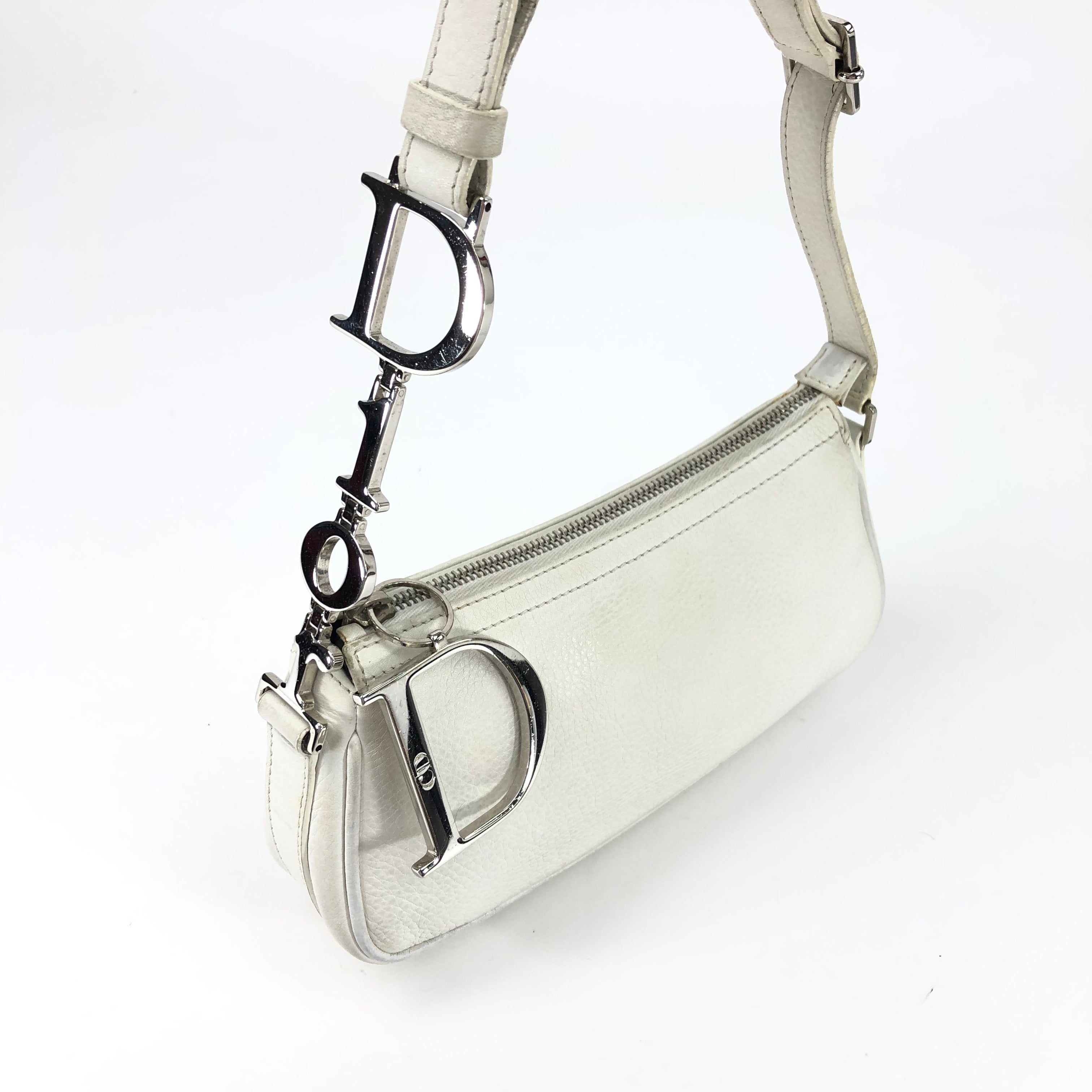 CHRISTIAN DIOR LEATHER SHOULDER BAG WITH SILVER DETAILING