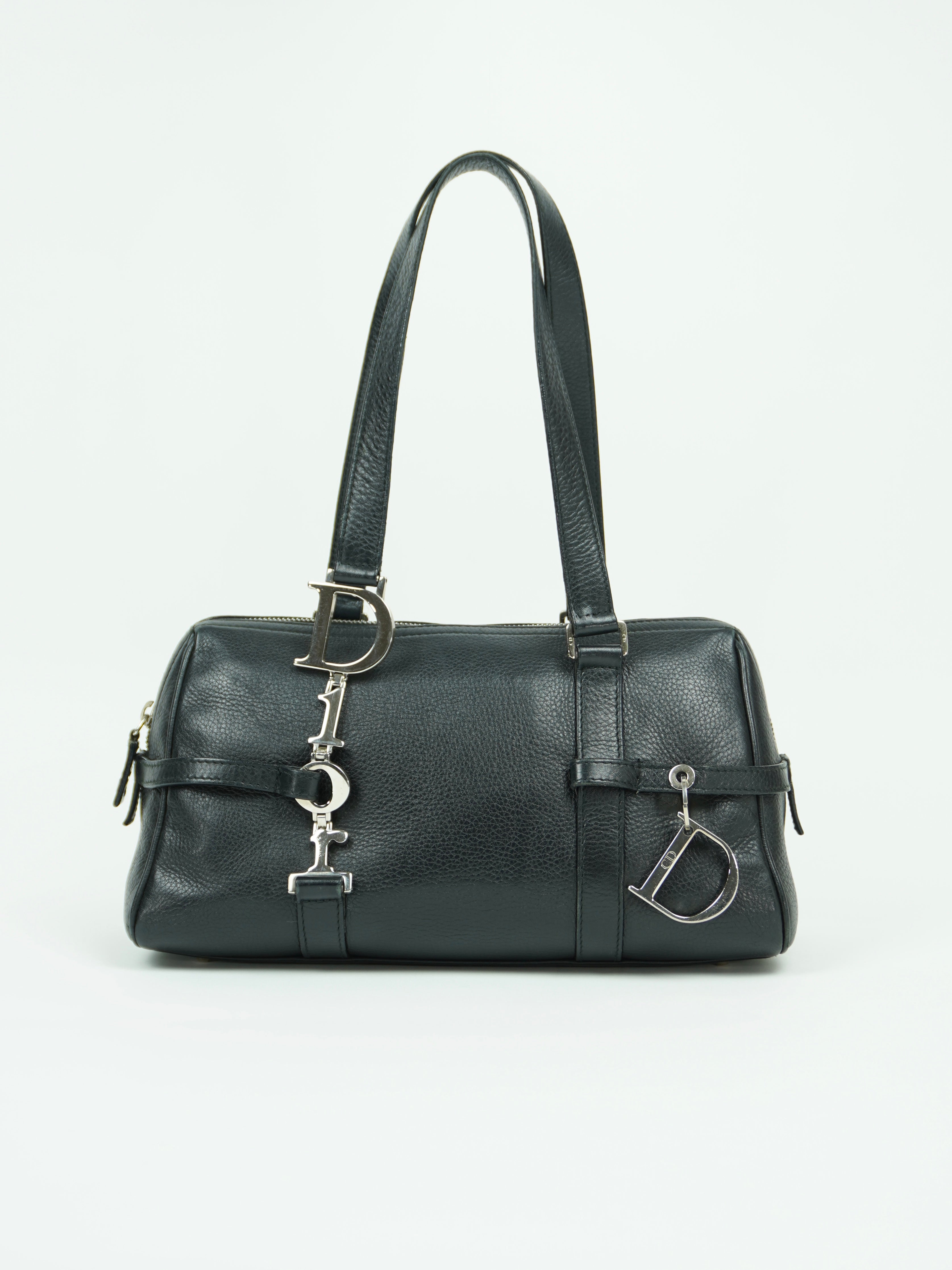 CHRISTIAN DIOR LEATHER BAG WITH SILVER HARDWARE