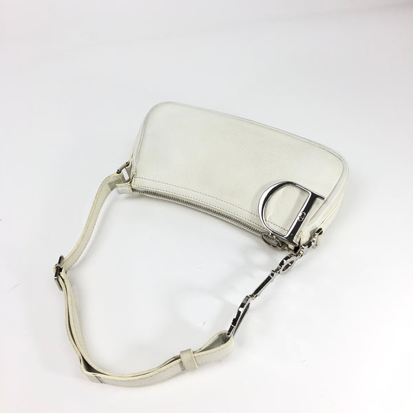 CHRISTIAN DIOR LEATHER SHOULDER BAG WITH SILVER DETAILING