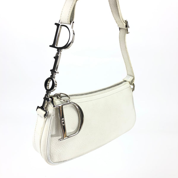 CHRISTIAN DIOR LEATHER SHOULDER BAG WITH SILVER DETAILING