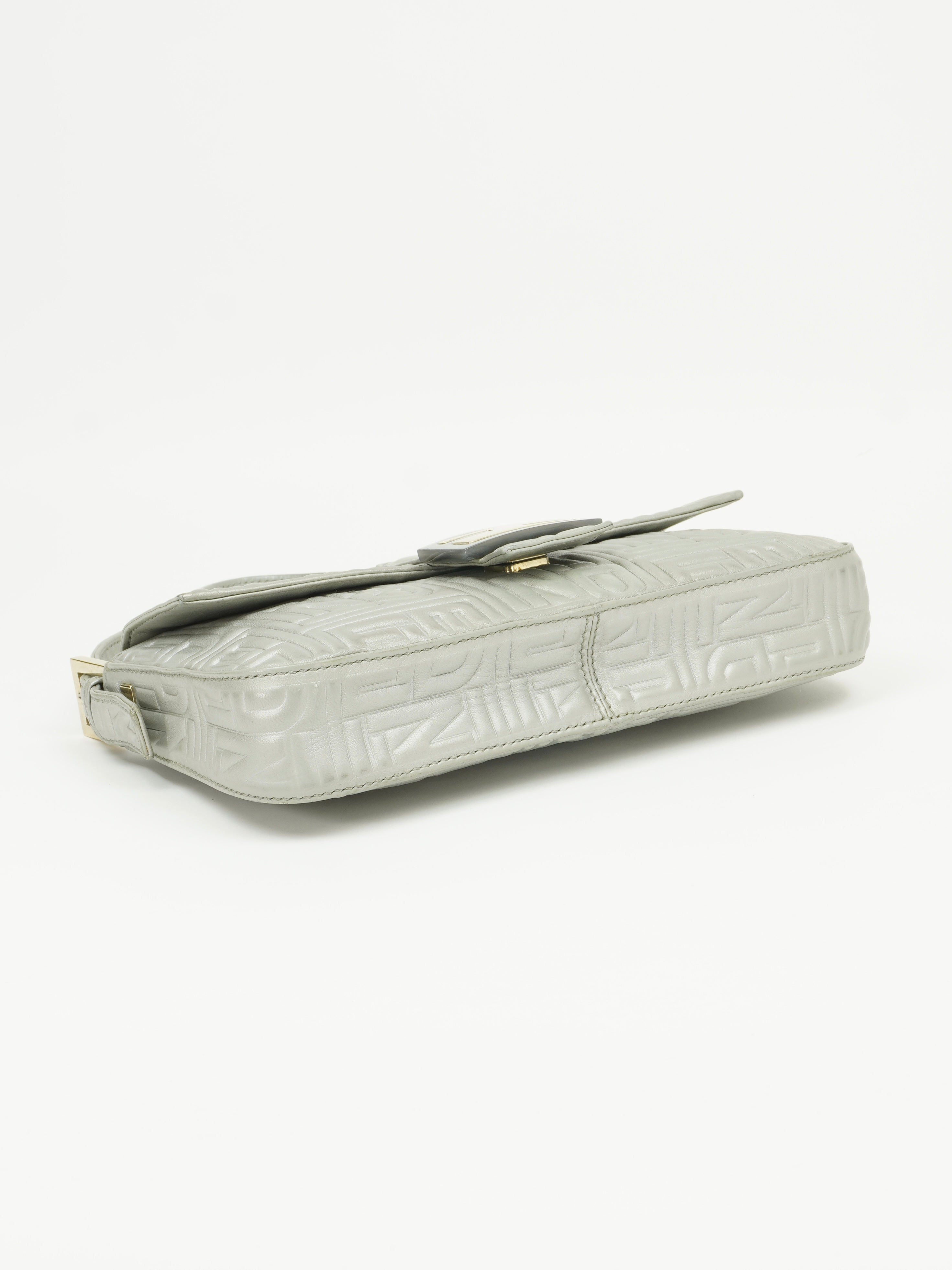 FENDI SILVER LEATHER LOGO BAGUETTE